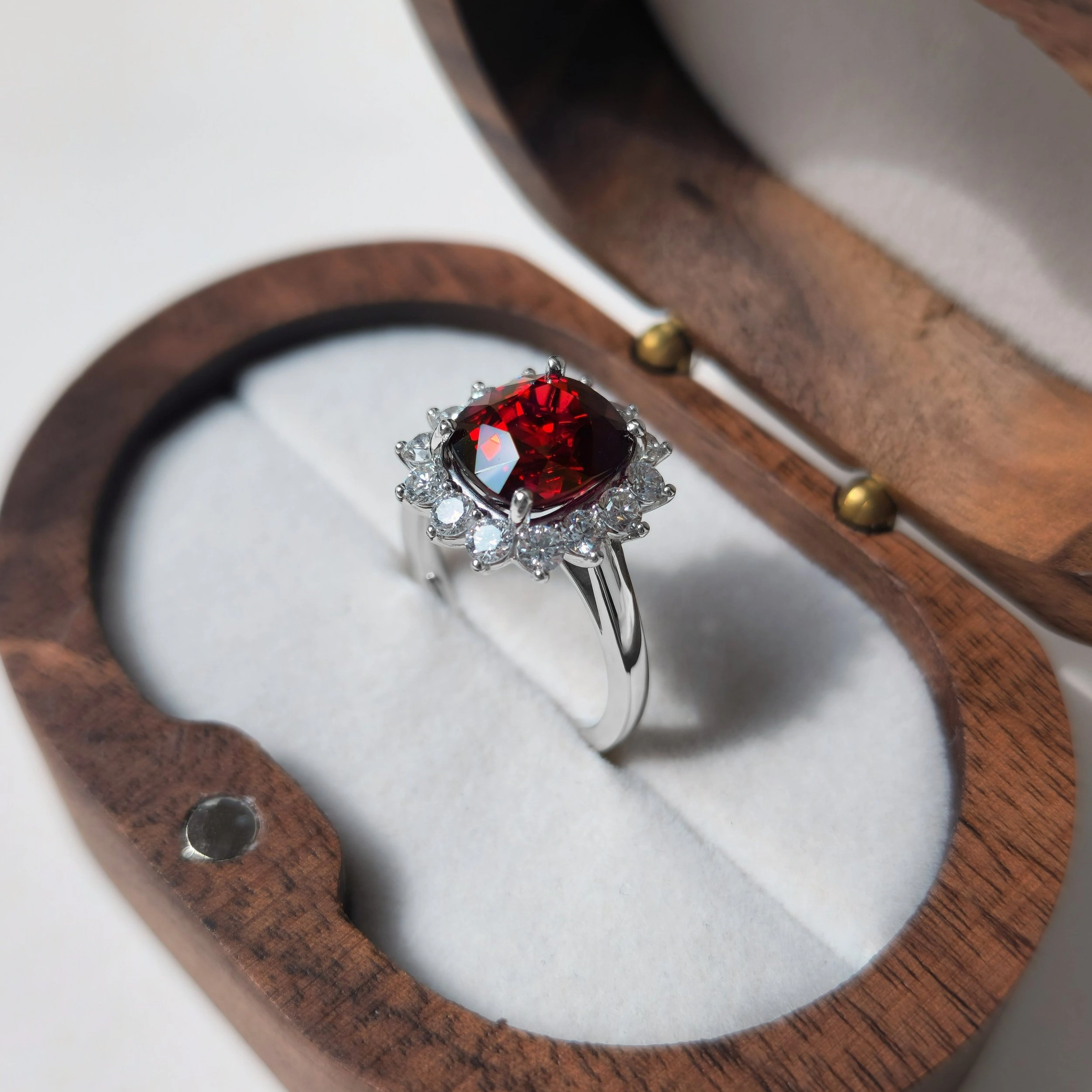 Red Spinel Ring with Diamond Halo in 18k White Gold
