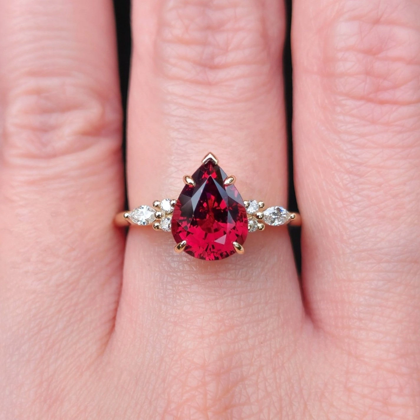 Rhodolite Ring with Diamonds in 18k Yellow Gold